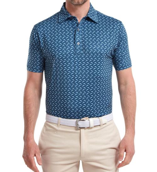 Picture of FootJoy Men's Leaping Dolphins Print Lisle Golf Polo Shirt