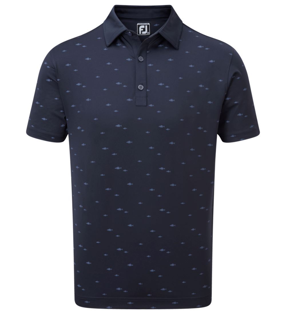 FootJoy Men's School of Fish Print Lisle Golf Polo Shirt