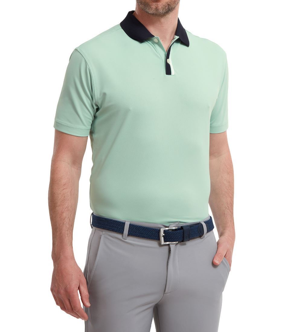 FootJoy Men's Solid Stripe Placket Pique Golf Polo Shirt