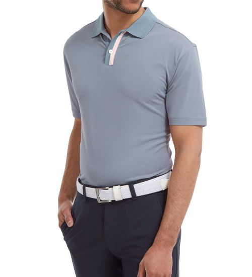 Picture of FootJoy Men's Solid Stripe Placket Pique Golf Polo Shirt