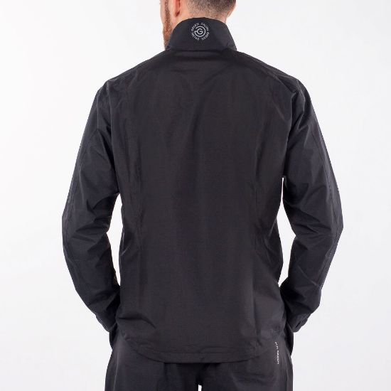 Model wearing Galvin Green Men's Arvin Gore-Tex Waterproof Black Golf Jacket Back View