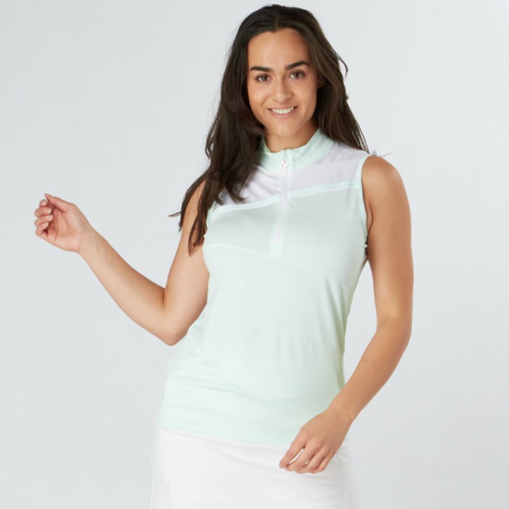 Swing Out Sister Therese Block Sleeveless Golf Polo Shirt - Neon Mint