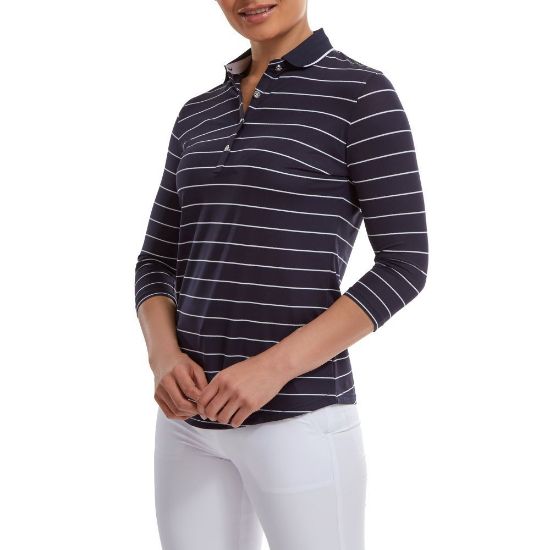 Picture of FootJoy Ladies 3/4 Sleeve Pinstripe Pique Golf Polo Shirt