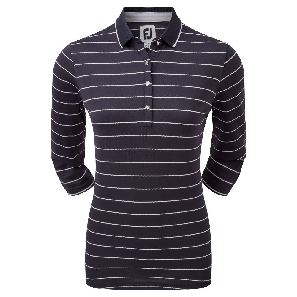 FootJoy Ladies 3/4 Sleeve Pinstripe Pique Golf Polo Shirt