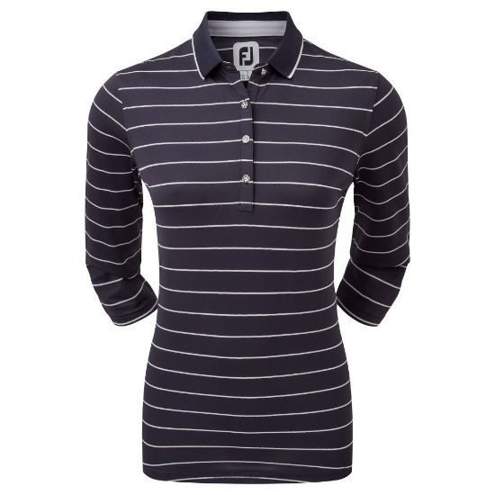 Picture of FootJoy Ladies 3/4 Sleeve Pinstripe Pique Golf Polo Shirt