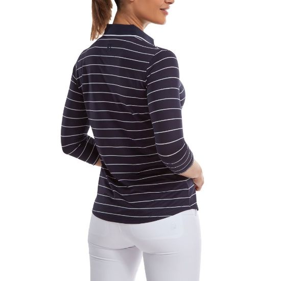 Picture of FootJoy Ladies 3/4 Sleeve Pinstripe Pique Golf Polo Shirt