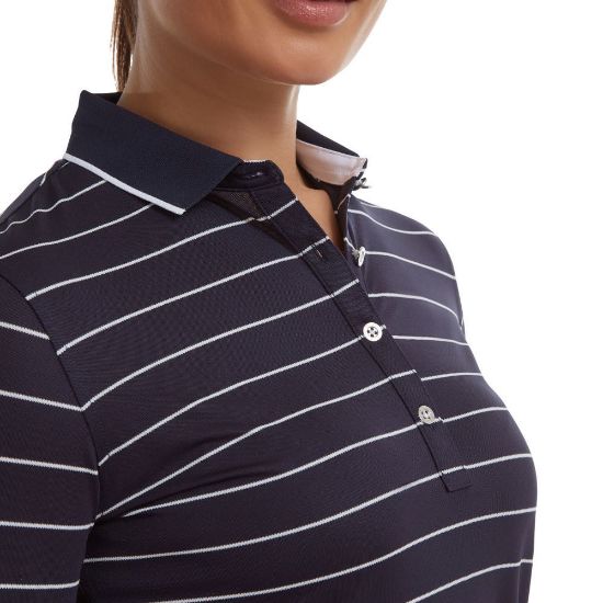 Picture of FootJoy Ladies 3/4 Sleeve Pinstripe Pique Golf Polo Shirt