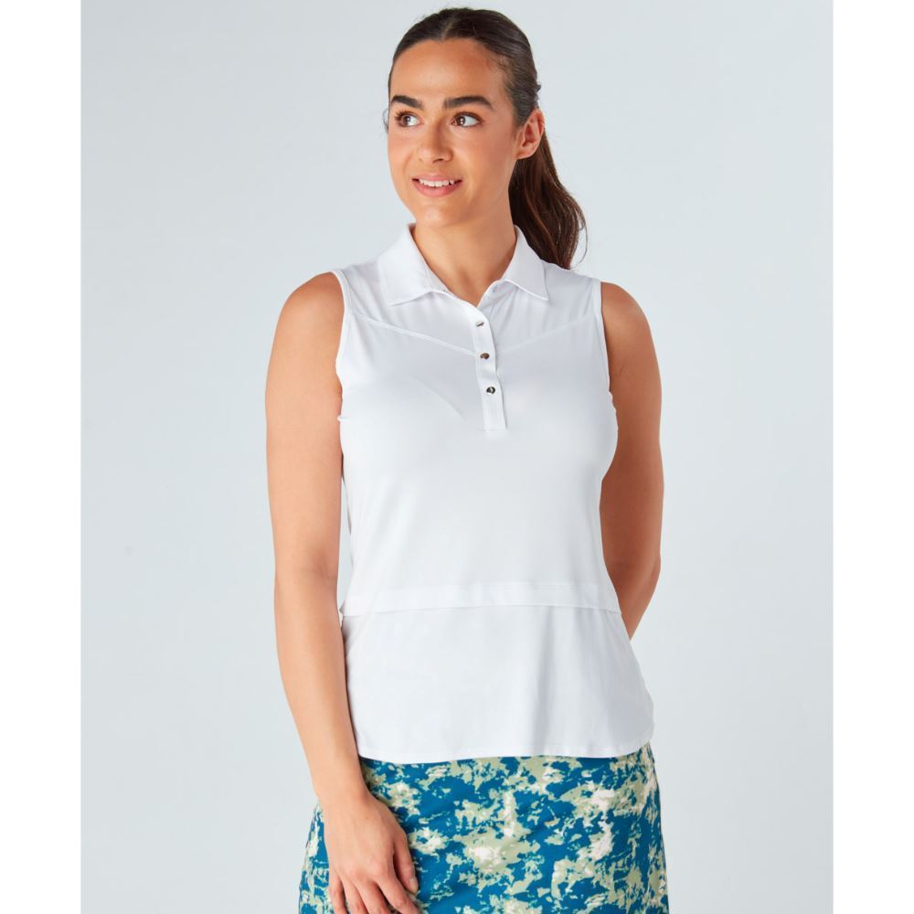 Swing Out Sister Ladies Amelie Sleeveless Golf Polo Shirt - White