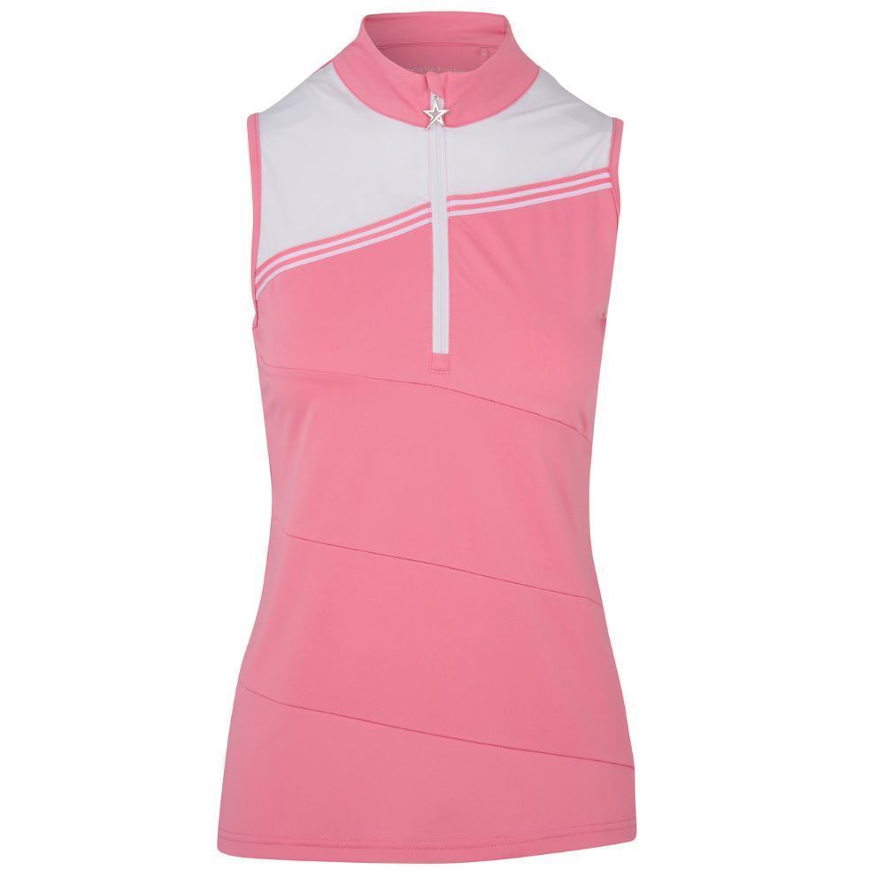 Swing Out Sister Therese Block Sleeveless Golf Polo Shirt - Pink Glo