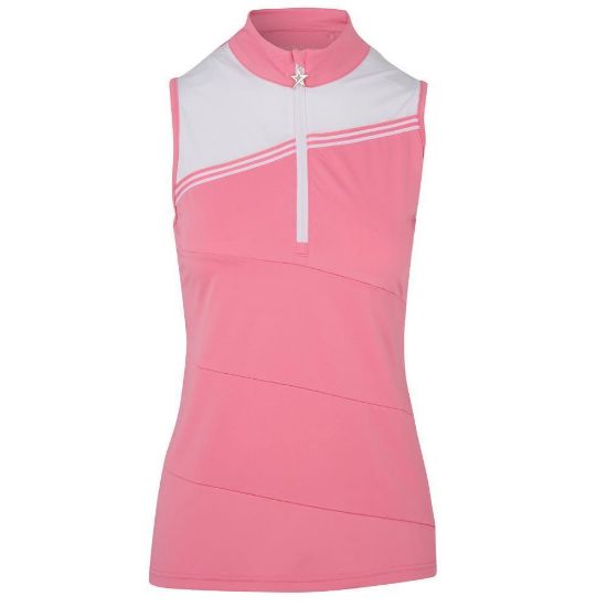 Picture of Swing Out Sister Therese Block Sleeveless Golf Polo Shirt - Pink Glo