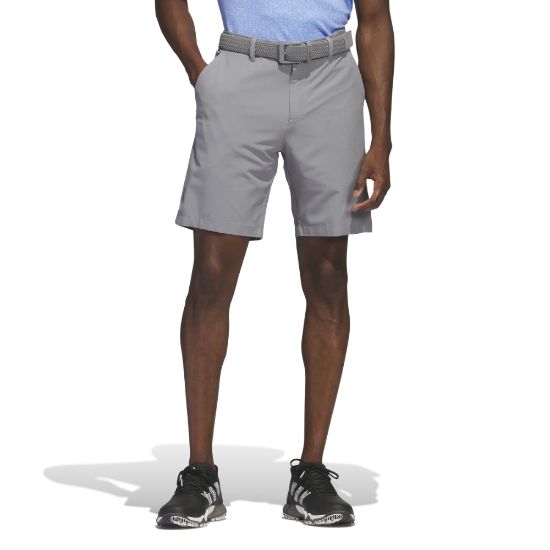 Model wearing adidas Men's Ultimate 365 Grey Three Golf Shorts