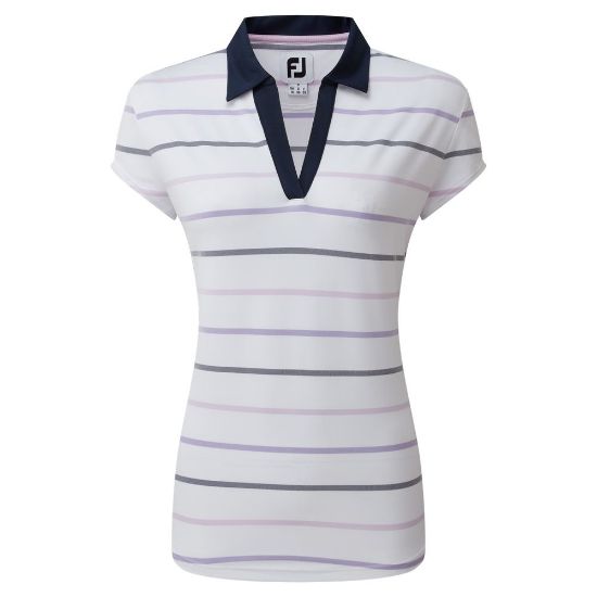 Picture of FootJoy Ladies Cap Sleeve Birdseye Stripe Golf Shirt