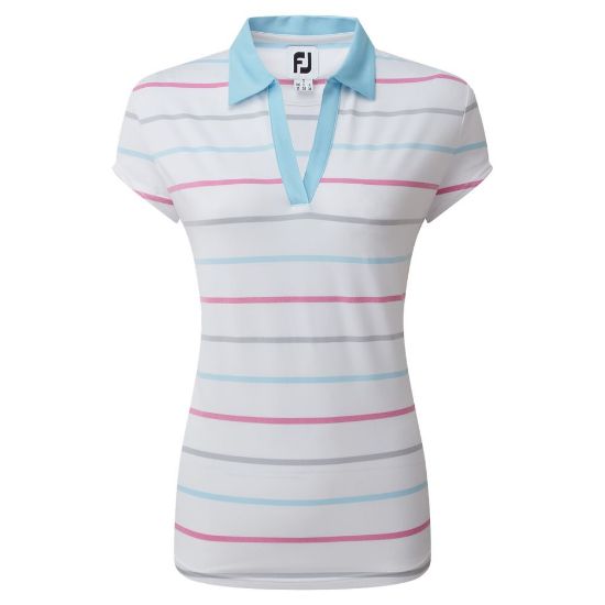 Picture of FootJoy Ladies Cap Sleeve Birdseye Stripe Golf Shirt