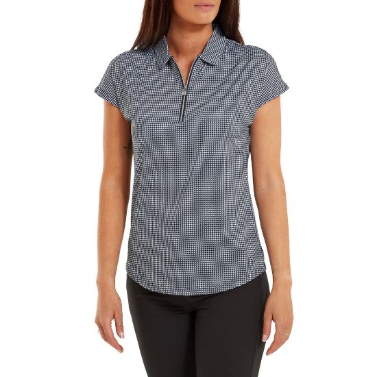 Picture of FootJoy Ladies Cap Sleeve Houndstooth Print Golf Polo Shirt