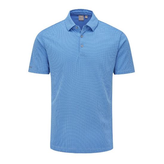 PING Men's Halcyon Jacquard Blue Golf Polo Shirt Front View