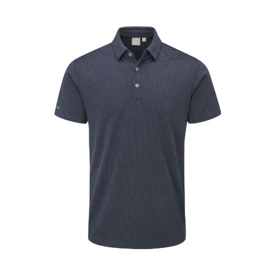 PING Men's Halcyon Jacquard Blue Golf Polo Shirt Front View