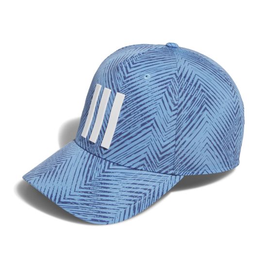 adidas Men's Tour 3 Stripe Print Semi Burst Blue Golf Cap Front View