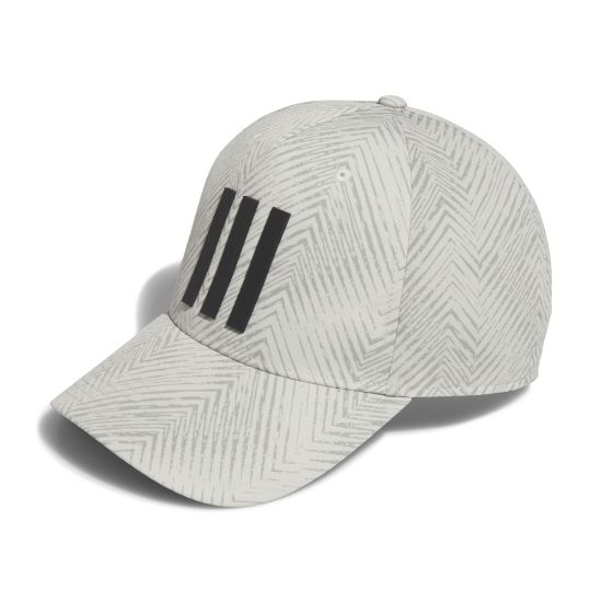 adidas Men's Tour 3 Stripe Print Silver Pebble Golf Cap Front View