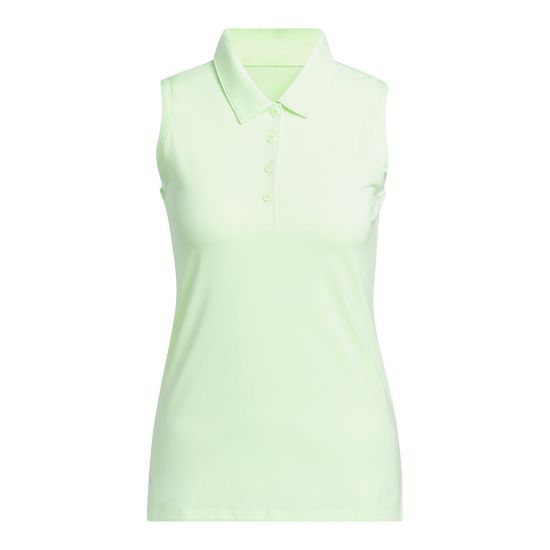 adidas Ladies Ultimate Solid Sleeveless Green Spark Golf Polo Shirt Front View