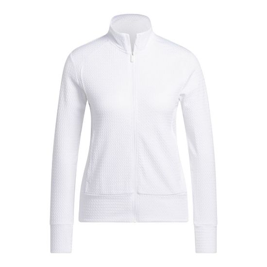 adidas Ladies Ultimate Textured White Golf Jacket Front View