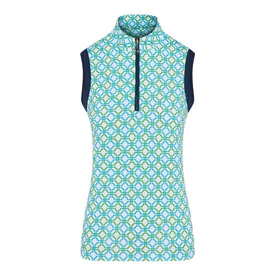 Swing Out Sister Ladies Cecily Blue & Emerald Golf Polo Shirt Front View