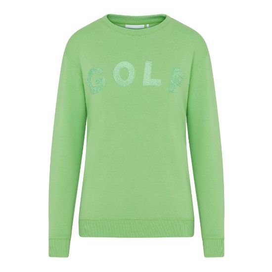 Swing Out Sister Ladies Sustainable Emerald Golf Sweatshirt Front View