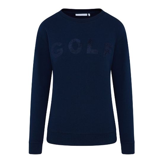 Swing Out Sister Ladies Sustainable Navy Golf Sweatshirt Front View