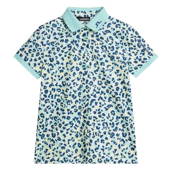 J.Lindeberg Ladies Tour Tech Print Blue Golf Polo Shirt Front View