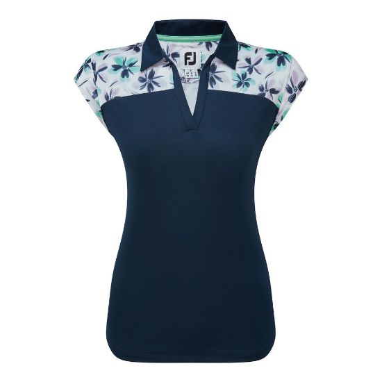 FootJoy Ladies Floral Print Lavender/MInt/Navy Golf Polo Shirt