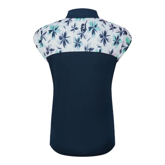 FootJoy Ladies Floral Print Lavender/MInt/Navy Golf Polo Shirt Back