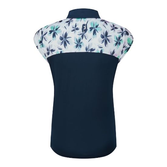 FootJoy Ladies Floral Print Navy Golf Polo Shirt Back View