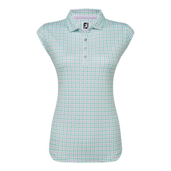  FootJoy Ladies Gingham Print Lavender/Mint Golf Polo Shirt