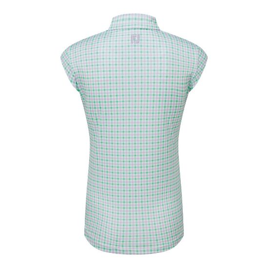  FootJoy Ladies Gingham Print Lavender/Mint Golf Polo Shirt Back