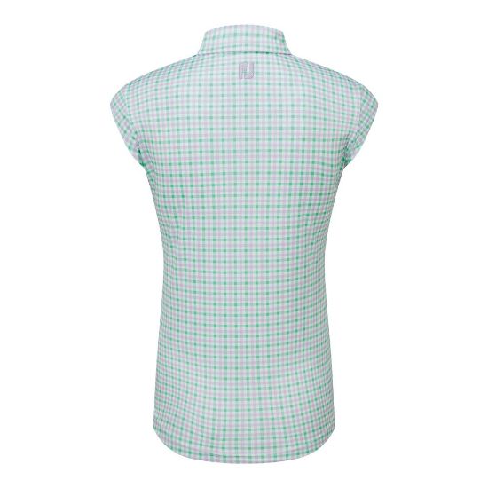 FootJoy Ladies Gingham Print Mint Green Golf Polo Shirt Back View