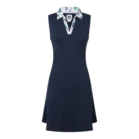 FootJoy Ladies Floral Trim Navy Golf Dress Full Front View