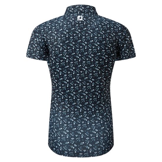 FootJoy Ladies Floral Print Lisle Navy Golf Polo Shirt Back View