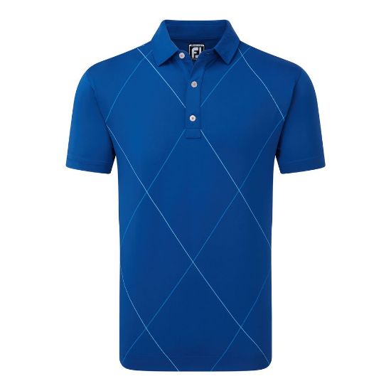 FootJoy Men's Raker Print Lisle Deep Blue Golf Polo Shirt Front View
