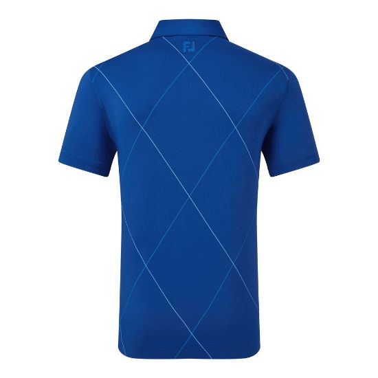 FootJoy Men's Raker Print Lisle Blue Golf Polo Shirt Back View