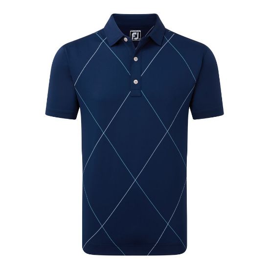 FootJoy Men's Raker Print Lisle Navy Golf Polo Shirt Front View