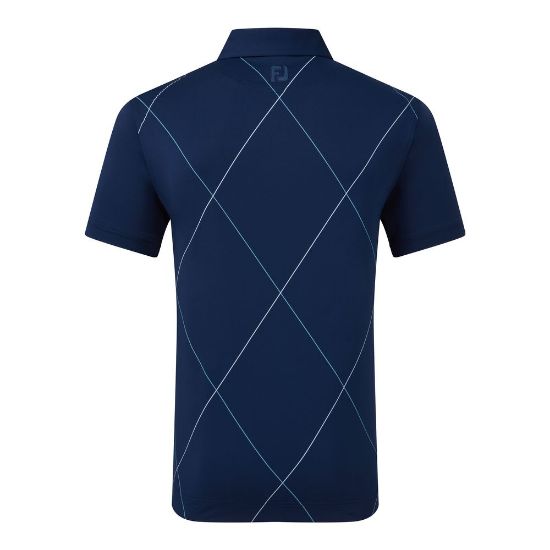 FootJoy Men's Raker Print Lisle Navy Golf Polo Shirt Back View