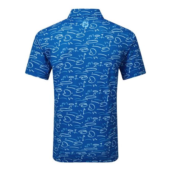 FootJoy Men's Golf Course Doodle Pique Deep Blue Golf Polo Shirt Back