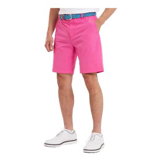 Model wearing FootJoy Men's Par Berry Golf Shorts
