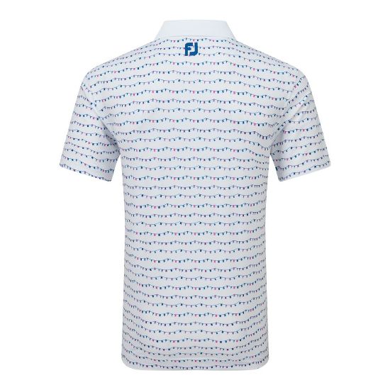 FootJoy Men's Flag Banner Print Lisle White Golf Polo Shirt Back View