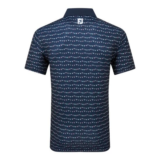 FootJoy Men's Flag Banner Print Lisle Navy Golf Polo Shirt Back View