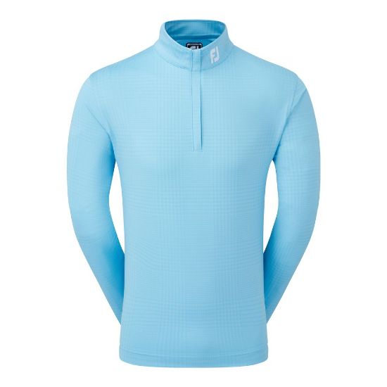 FootJoy Men's Glen Plaid Print Chill-Out Blue Sky Golf Pullover Front View