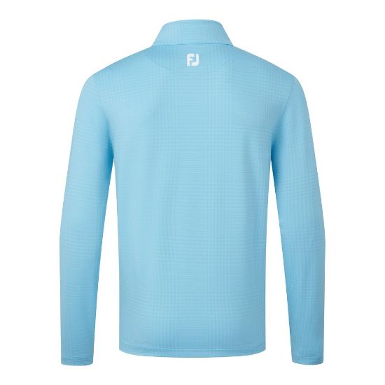 FootJoy Men's Glen Plaid Print Chill-Out Blue Sky Golf Pullover Back View
