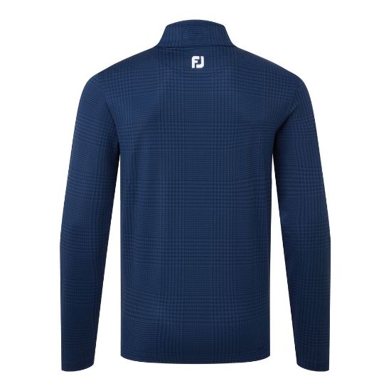 FootJoy Men's Glen Plaid Print Chill-Out Navy Golf Pullover Back View