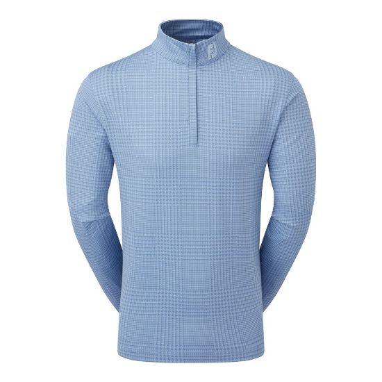 FootJoy Men's Glen Plaid Print Chill-Out Storm Grey Golf Pullover Front View