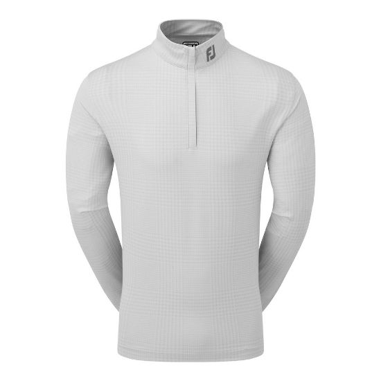 FootJoy Men's Glen Plaid Print Chill-Out Grey Golf Pullover Front View