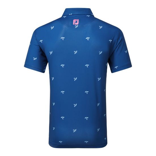 FootJoy Men's Thistle Print Lisle Deep Blue Golf Polo Shirt Back